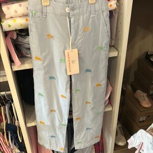 NWT Smockingbird Blue Pants with Multicolor Bunny Embroidery